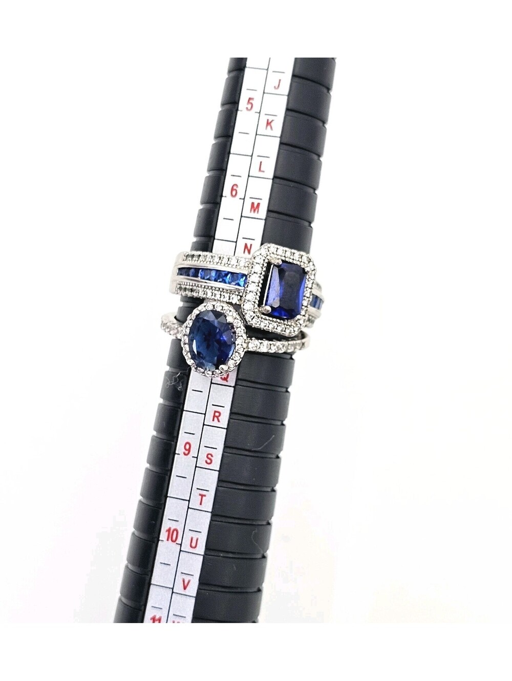 Lot of 2 Size 7.5 Sapphire CZ Rhodium-plated Rings September Birthstone - Picture 4 of 5